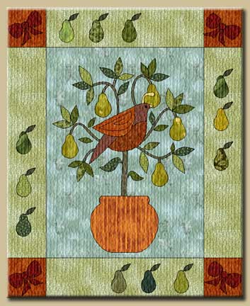 A partridge in a pear tree quilted wallhanging