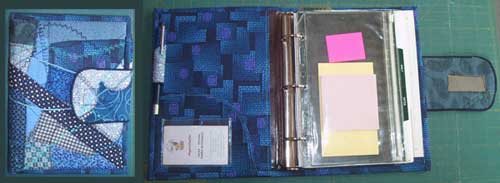 quilted day planner with fabric collage