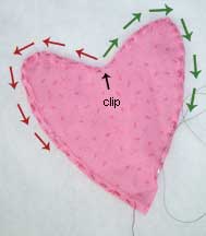 Sewing a heart fabric yo-yo