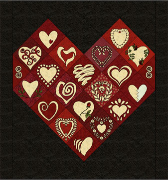 Applique hearts set on point