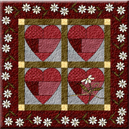 Quilted Wallhanging - Pieced Heart Blocks with Applique Daisy