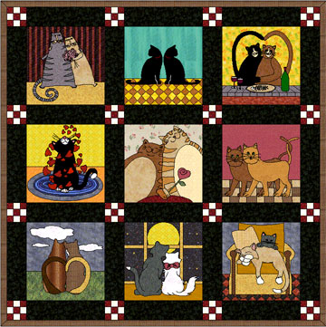 Whimsical Cats Wallhanging - Pieced background blocks